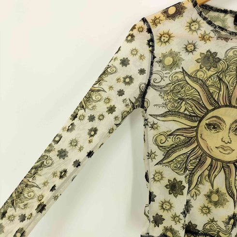 アーバンアウトフィッターズ URBAN OUTFITTERS 英国製 サン 太陽 総柄 クルーネック カットソー セカンドスキン レディース import:M